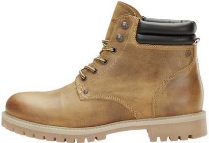 JACK & JONES JFWSTOKE leren veterboots lichtbruin