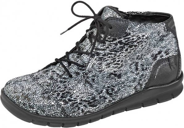 Waldläufer Hoge veterschoen Extra breed model Zwart