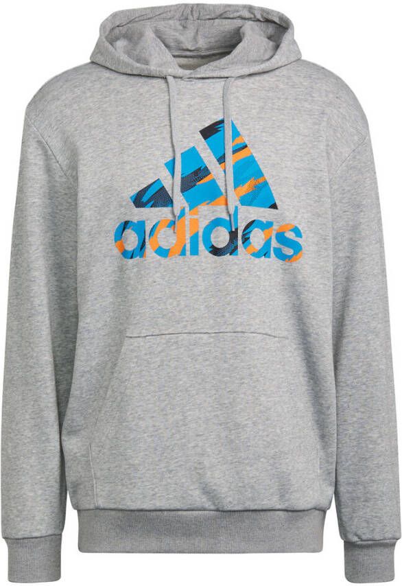Adidas Performance fleece sporthoodie grijs melange/blauw